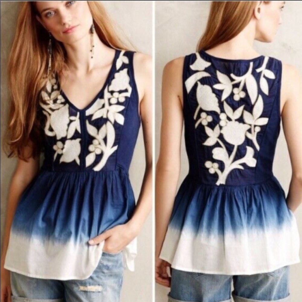 Dip-dye embroidered tank